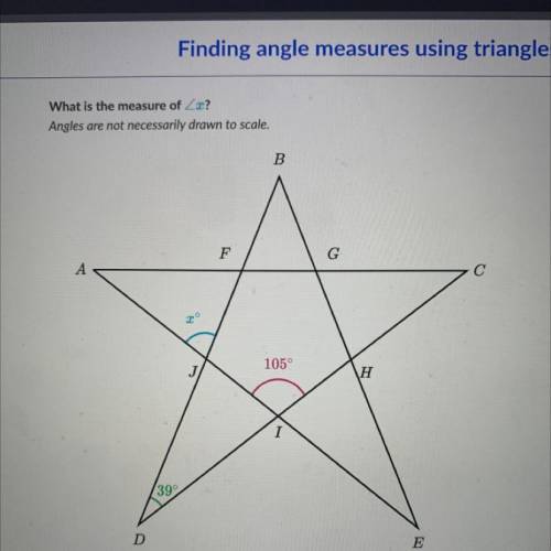 What is the measure of Zx?

Angles are not necessarily drawn to scale.
B
F
G
А
2
105°
H
30
D
E
Ple