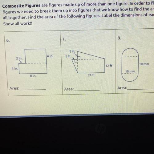 Composite Figures are figures made up of more than one figure. In order to find the area of these