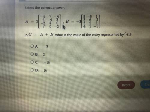 In c=a+b what is the value of the entry represented by c41