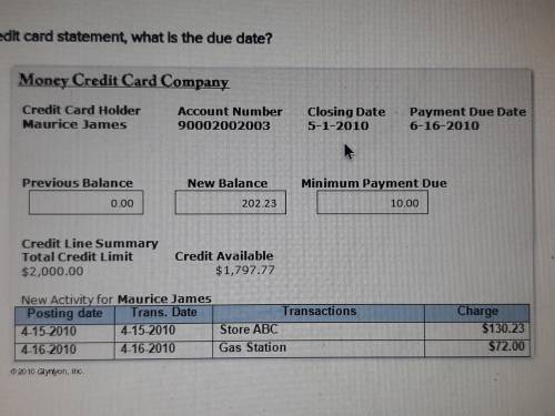 In the following credit card statement what is the due date

A.$259.67
B.$10
C.$130.23
D.$6-16-202