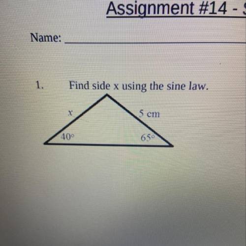 Find side x using the sine law.