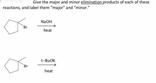 Give major/minor elimination products of each or these reactions