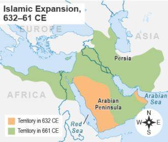 (BRAINLIEST) Review the map showing the territory of the Islamic caliphate throughout the Arabian P