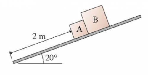 Two packages at UPS start sliding down the 20 degree ramp shown in the figure. Package A has a mass