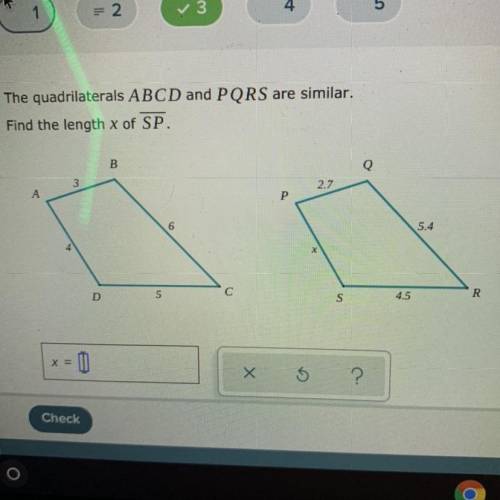 The quadrilaterals ABCD and PQRS are similar. Find the length X of SP.