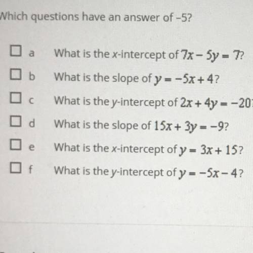 Which questions have an answer of -5?