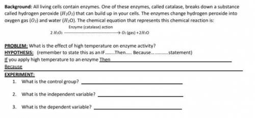 I NEED BIOLOGY HELP!

Background: All living cells contain enzymes. One of these enzymes, called c