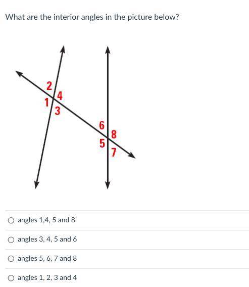 EASY MATH QUESTION HELP! Which pair of angles are vertical angles in the picture below?

What are