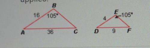 Is ABC-DEF? If so, identify the similarity postulate or theorem that applies.

A. Similar - AA B.