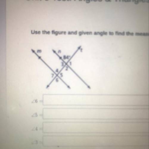 Use the figure and given angle to find the measure of each angle below (tell me how many degrees it