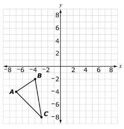 Triangle ABC is shown on this coordinate grid. △ABC is rotated 180 degrees clockwise about the orig