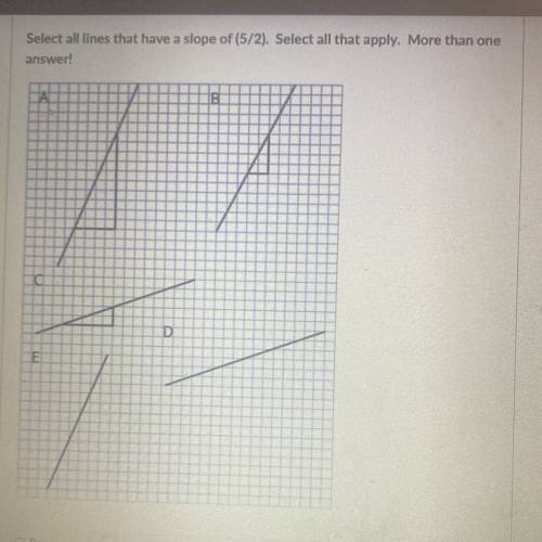 Select all lines that have a slope of (5/2). Select all that apply. More than one
answer!