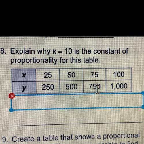Explain why k = 10 is the constant of
proportionality for this table.