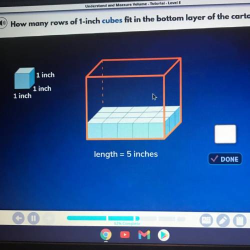 How many rows of 1-inch cubes fit in the bottom layer of the carton