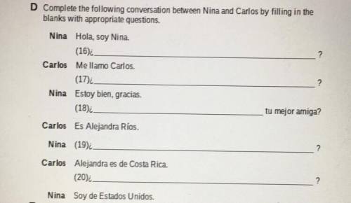 Could someone please fill in 16-20 ? In Spanish. Please hurry!