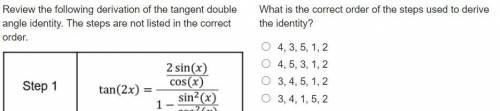 What is the correct order of the steps used to derive the identity?

A.) 4, 3, 5, 1, 2
B.) 4, 5, 3