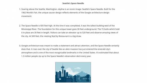 (First to get correct gets brainliest!)

In paragraph 2 of Seattle's Space Needle, the phrase big