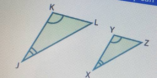 Need help ASAP! Which property of similarity can be used to prove triangles LKJ and ZYX are similar