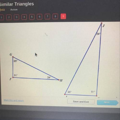 The triangles below are similar.

Which similarity statement expresses the relationship between th