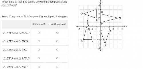 Which pairs of triangles can be shown to be congruent using rigid motions?