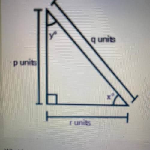 The figure below shows a right triangle:

What is r = q equal to? 
tan yº
sin xº
sin y
tan x
