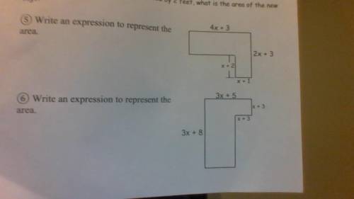 I NEED HELP ASAP 20 POINTS

Write an expression to represent the area.
Questions 5 and 6
Please he