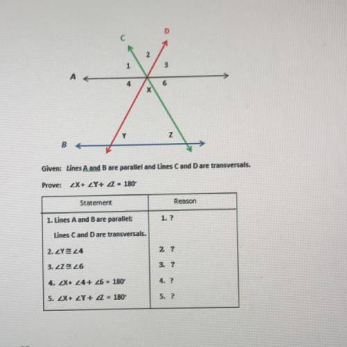 Which reason justifies statement 2?

A) Vertical angles are congruent 
B) Corresponding angles are