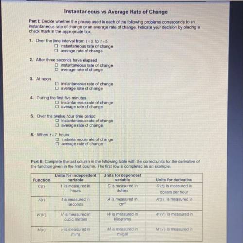 Instantaneous vs Average Rate of change 
PLEASE AND THANKSSS:))