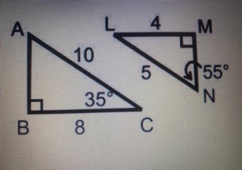 HELP ASAP PLEASE

Given that these two triangles are similar, what is the measure of A?A)20°B)35°C