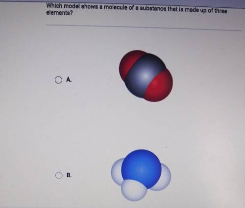 Which model shows a molecule of a substance that is made up of three elements