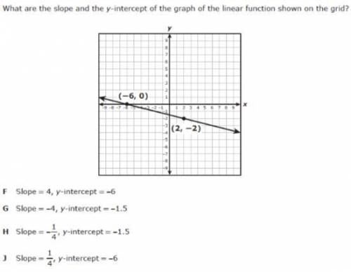 What is the slope and the y-intercept of the graph of the linear function shown on the grid?