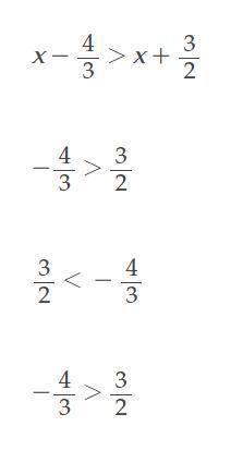 Solve this inequality: x-4/3> x+3/2
