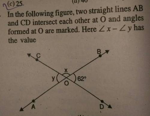 if the following figure two straight line AB and CD intersect each other at an angle formed at O ar