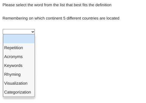 Please select the word from the list that best fits the definition

Remembering on which continent