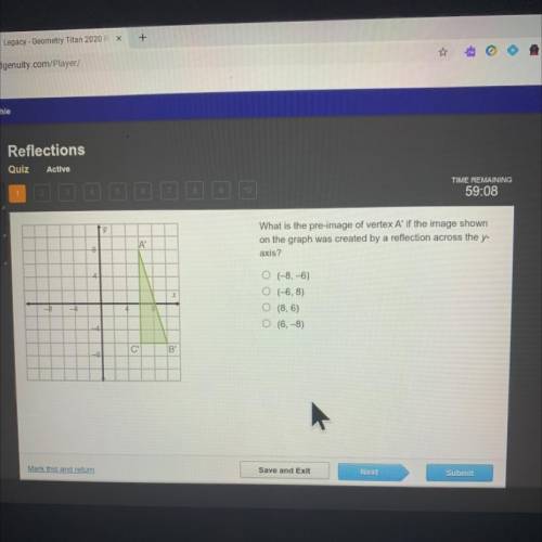 What is the pre image of vertex a’ if the image shown on the graph was created by a reflection acro
