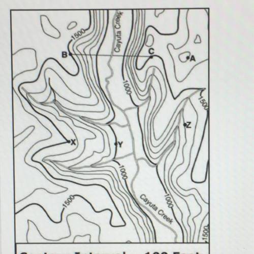 What is the elevation of point Z

1400 ft
1300ft
1200ft
1100ft
topographic maps