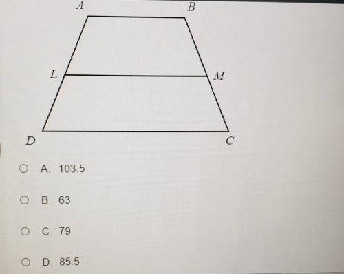 LM is the midsegment of trapezoid ABCD. If AB = 46 and DC = 125, what is LM?