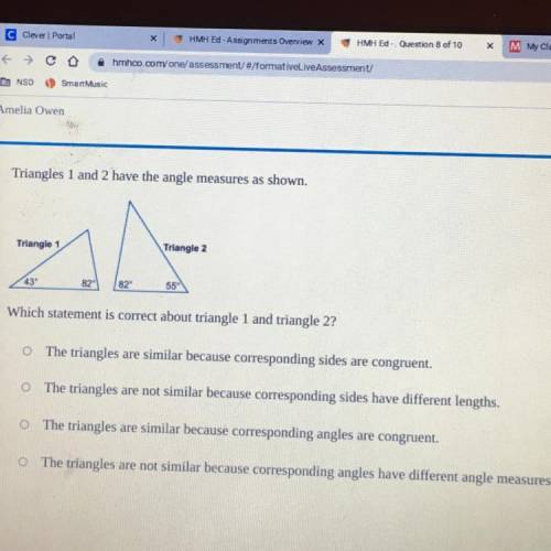 Which statement is correct about triangle 1 and 2?
