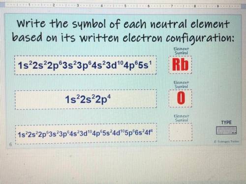 Write the symbol of each neutral element based on its written electron configuration: