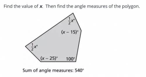Find the value of x. then find the angle measures of the polygon
50 points brainliest answer