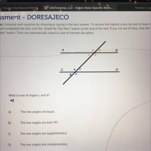 What is true of angles c and d?
