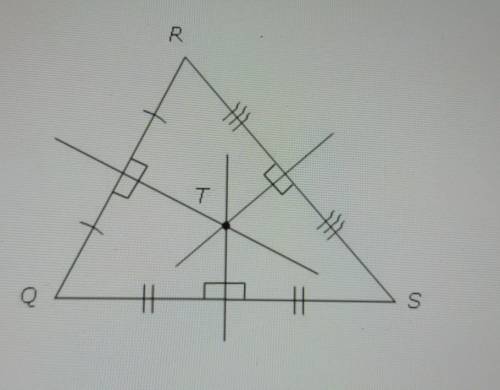 The diagram shows ∆QRS. Which term describes point T?

A. circumcenter B. Orthocenter C. Incenter