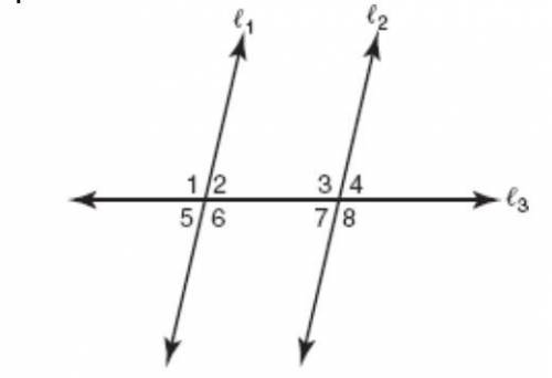 In the figure shown, lines 1 and 2 are parallel. The sum of the measures of angles 4 and 5 is 150°.