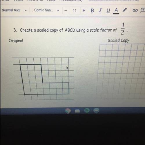 Create a scaled copy of ABCD using a scale factor of 1/2