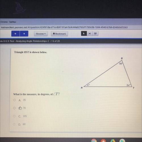 Triangle RST is shown below. What is the measure, in degrees, of