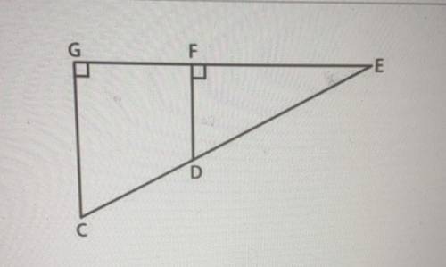 Determine if the triangles, ACEG and ADEF, are similar. If so, identify the similarity criterion.