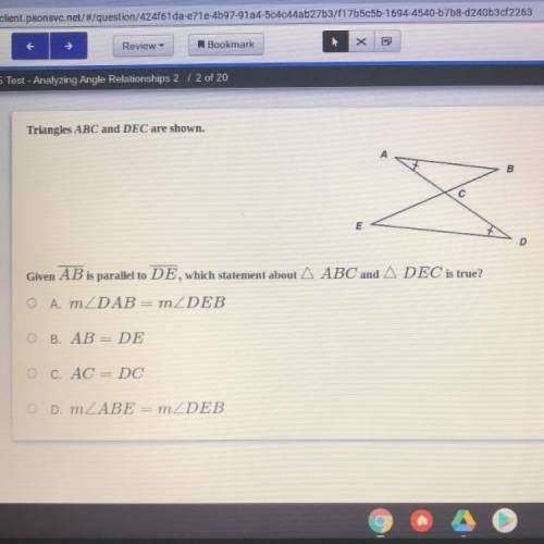HELP ME PLEASE ASAP PLZ

Triangles ABC and DEC 
are shown
D
Given A B in parallel to DE, which sta