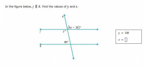 In the figure below,j II k Find the values of y and x