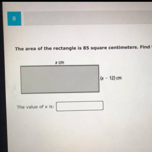The area of the rectangle is 85 square centimeters. find the value of x