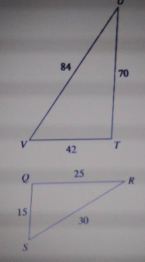 84 70 42 Q R 15 30 S Which statement is TRUE for the given triangles? A) The triangles are similar